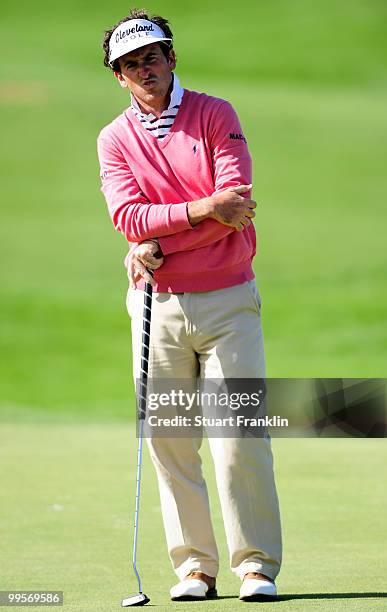 Gonzalo Fernandez - Castano of Spain ponders his putt on the 18th hole during the third round of the Open Cala Millor Mallorca at Pula golf club on...