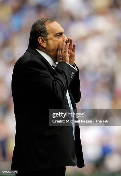 Avram Grant, manager of Portsmouth, gives his players some instructions during the FA Cup sponsored by E.ON Final match between Chelsea and...