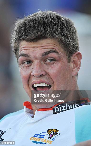 Juan Smith of the Cheetahs celebrates on the bench during the Super 14 match between Vodacom Cheetahs and Auto and General Lions held at Northern...