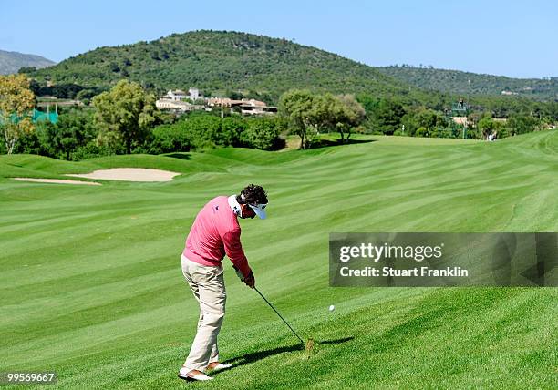 Gonzalo Fernandez - Castano of Spain plays his approach shot on the 15th hole during the third round of the Open Cala Millor Mallorca at Pula golf...
