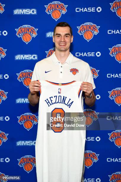 Mario Hezonja of the New York Knicks poses for a photo announcing his signing on July 10, 2018 at Thomas and Mack Center in Las Vegas, Nevada. NOTE...
