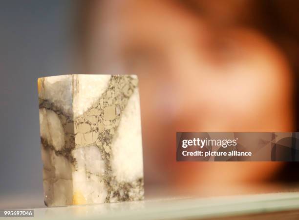 Visitor looks at the oldest object of terrestrial origin at the Ruhr Museum in Essen, Germany, 29 September 2017. The object is one of around 400...