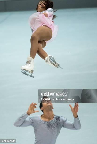 Annika Hocke and Ruben Blommaert of Germany in action during the free pair skating of the Challenger Series Nebelhorn Trophy figure skating...