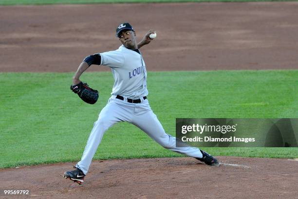 May 14, 2010: Pitcher Aroldis Chapman of the Louisville Bats throws a pitch during a game on May 14, 2010 against the Rochester Red Wings at Frontier...