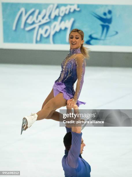 Aljona Savchenko and Bruno Massot of Germany in action during the free pair skating of the Challenger Series Nebelhorn Trophy figure skating...