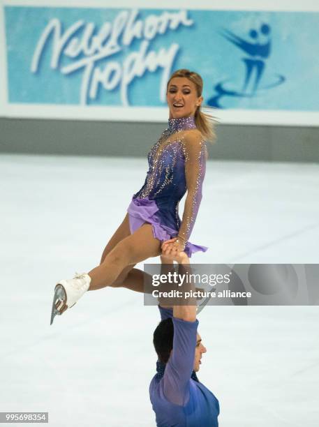 Aljona Savchenko and Bruno Massot of Germany in action during the free pair skating of the Challenger Series Nebelhorn Trophy figure skating...