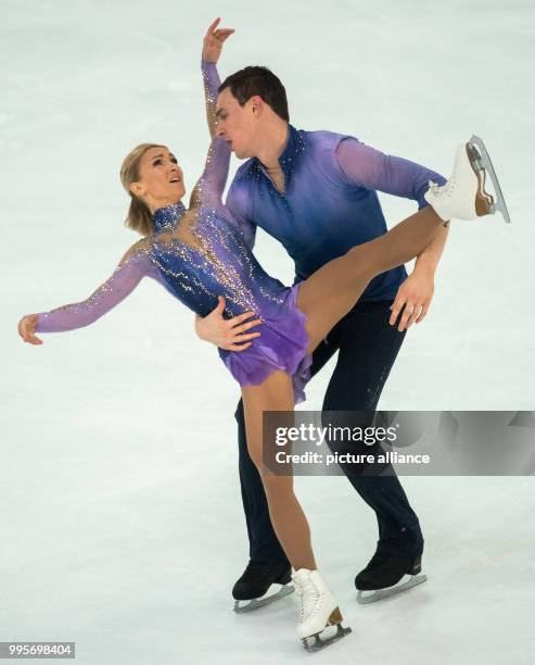 Aljona Savchenko and Bruno Massot of Germany in action during the free pair skating of the Challenger Series Nebelhorn Trophy figure skating...