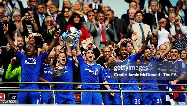 John Terry and Frank Lampard of Chelsea lift the trophy following victory in the FA Cup sponsored by E.ON Final match between Chelsea and Portsmouth...