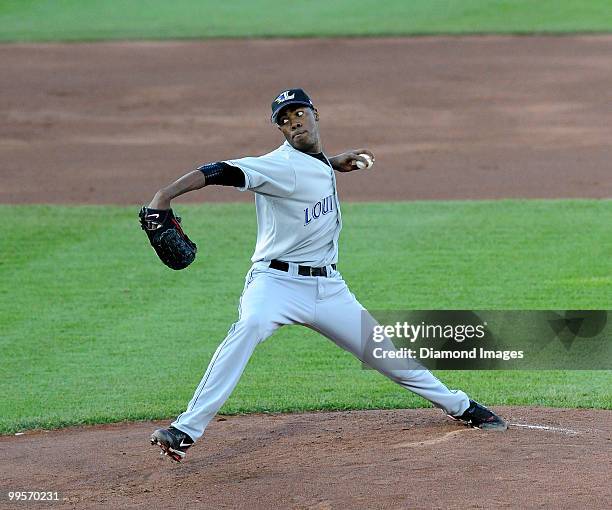 May 14, 2010: Pitcher Aroldis Chapman of the Louisville Bats throws a pitch during a game on May 14, 2010 against the Rochester Red Wings at Frontier...