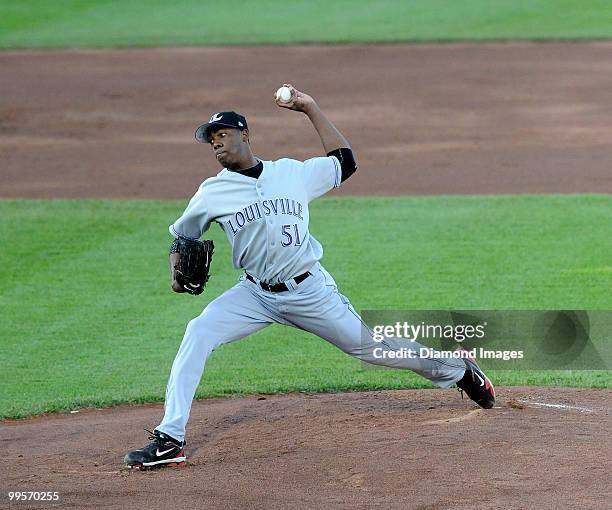 May 14, 2010: Pitcher Aroldis Chapman of the Louisville Bats throws a pitch during a game on May 14, 2010 against the Rochester Red Wings at Frontier...