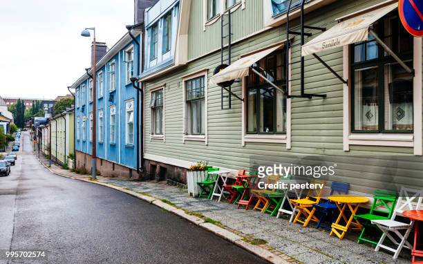 colorful buildings in vallila - helsinki, finland - peeter viisimaa or peeterv stock pictures, royalty-free photos & images