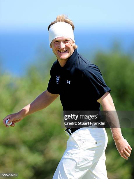 Pelle Edberg of Sweden looks happy during the third round of the Open Cala Millor Mallorca at Pula golf club on May 15, 2010 in Mallorca, Spain.