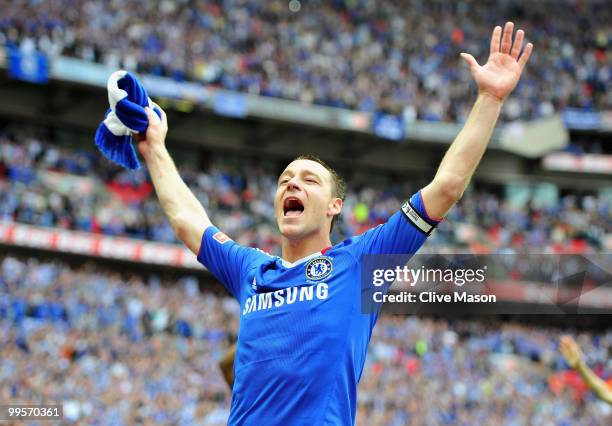 John Terry of Chelsea celebrates following his team's victory at the end of the FA Cup sponsored by E.ON Final match between Chelsea and Portsmouth...