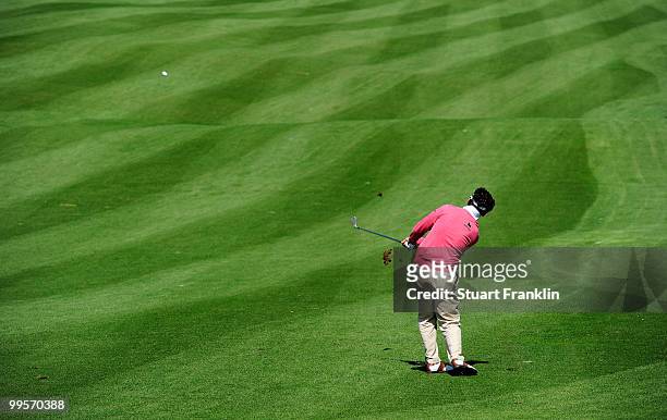Gonzalo Fernandez - Castano of Spain plays his approach shot on the 12th hole during the third round of the Open Cala Millor Mallorca at Pula golf...