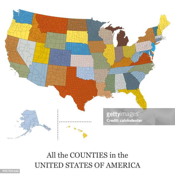 illustrazioni stock, clip art, cartoni animati e icone di tendenza di mappa di tutte le contee degli stati uniti d'america - stati uniti d'america