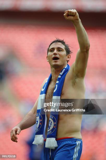 Frank Lampard of Chelsea celebrates after winning the FA Cup sponsored by E.ON Final match between Chelsea and Portsmouth at Wembley Stadium on May...
