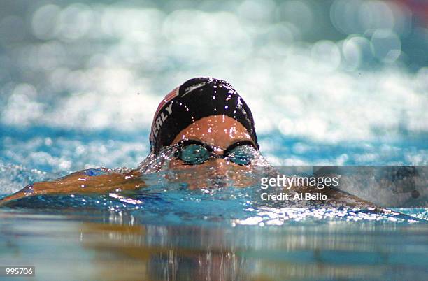 Kristen Caverly of the United States in action during the Women's 200 Meter Breaststroke at the Chandler Aquatics Centre at the Goodwill Games in...