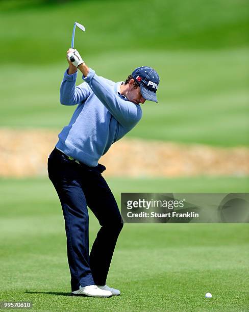 Alejandro Canizares of Spain plays his approach shot on the sixth hole during the third round of the Open Cala Millor Mallorca at Pula golf club on...