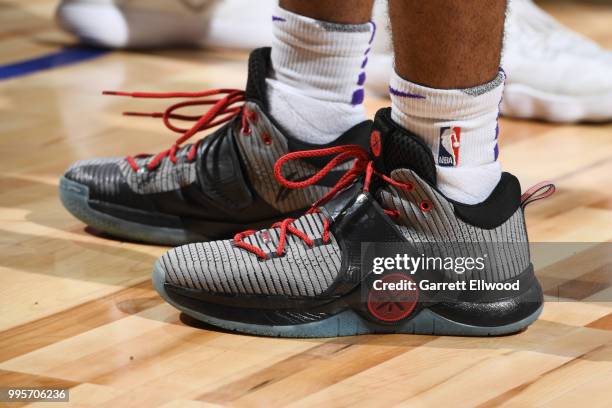 The sneakers worn by Frank Mason of the Sacramento Kings are seen against the Memphis Grizzlies during the 2018 Las Vegas Summer League on July 9,...