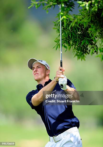 Stephan Gross Junior of Germany plays his approach shot on the fourth hole during the third round of the Open Cala Millor Mallorca at Pula golf club...