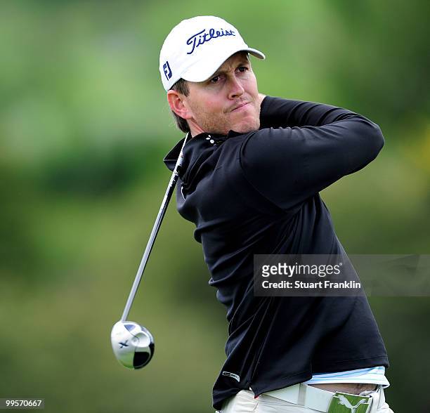 Stuart Manley of Wales plays his tee shot on the sixth hole during the third round of the Open Cala Millor Mallorca at Pula golf club on May 15, 2010...