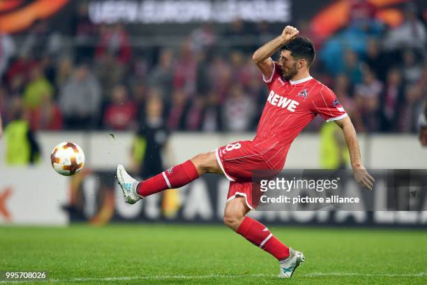 Cologne's Milos Jojic plays the ball during the Europa League match between 1.FC Cologne and Red Star Belgrade at the RheinEnergieStadium in Cologne,...