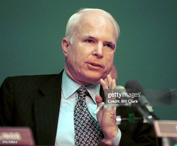 Sen John McCain questions movie executives during the Senate Commerce, Science and Transportation Committee hearing to examine the motion picture...