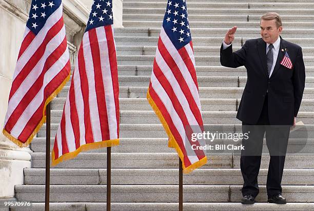 Rep. Dale Kildee, D-Mich., Chairman of the House Page Board, salutes to the pages gathered on the steps of the West Front of the Capitol during the...