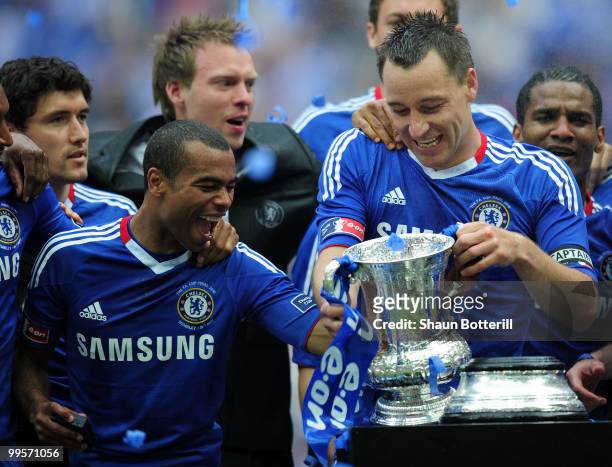 Ashley Cole and John Terry of Chelsea lead the celebrations after winning the FA Cup sponsored by E.ON Final match between Chelsea and Portsmouth at...