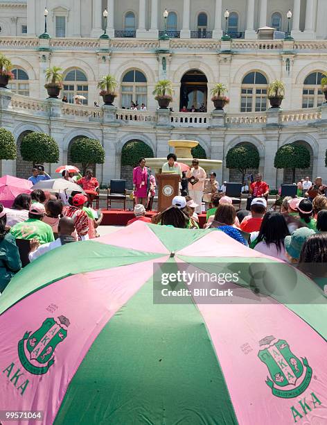 From left, Rep. Sheila Jackson-Lee, D-Texas, Rep. Diane Watson, D-Calif, and Rep. Eddie Bernice Johnson, D-Texas, speak at the centennial celebration...