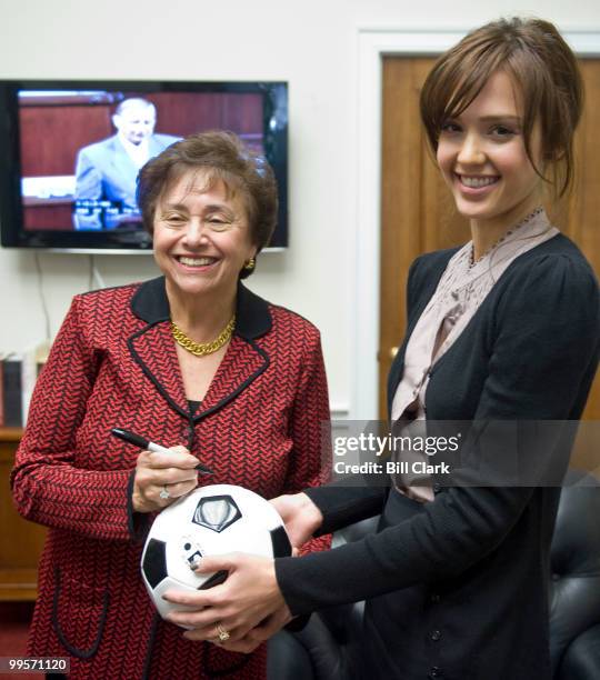 Rep. Nita Lowey, D-N.Y., meets with actress Jessica Alba to discuss 1GOAL, a campaign to make the lasting legacy of the 2010 FIFA World Cup in South...