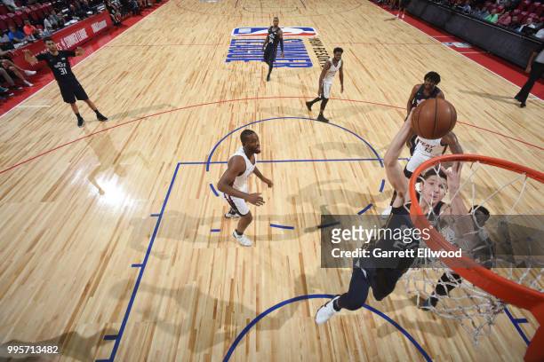 Grayson Allen of the Utah Jazz dunks the ball against the Miami Heat during the 2018 Las Vegas Summer League on July 9, 2018 at the Thomas & Mack...
