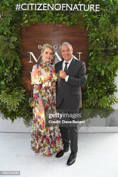 Lady Kitty Spencer and Jean-Christophe Babin attend the BVLGARI MAN WOOD ESSENCE event at Sky Garden on July 10, 2018 in London, England.