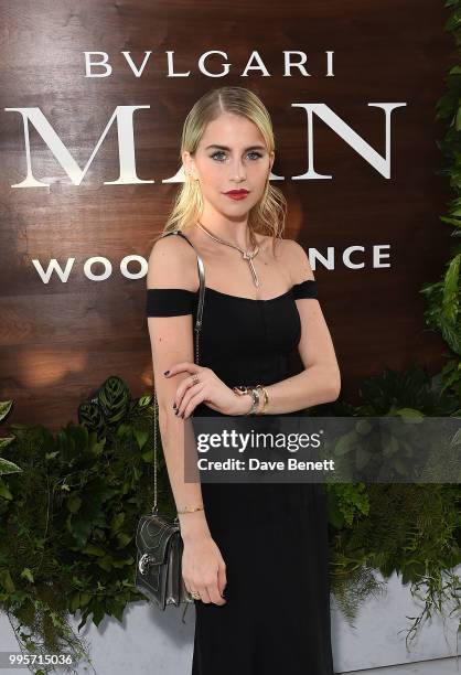 Caro Daur attends the BVLGARI MAN WOOD ESSENCE event at Sky Garden on July 10, 2018 in London, England.