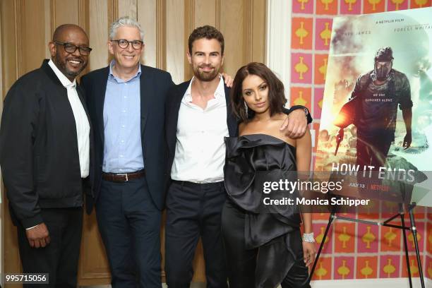 Forest Whitaker, Paul Schiff, Kat Graham and Theo James attend the "How It Ends" Screening hosted by Netflix at Crosby Street Hotel on July 10, 2018...