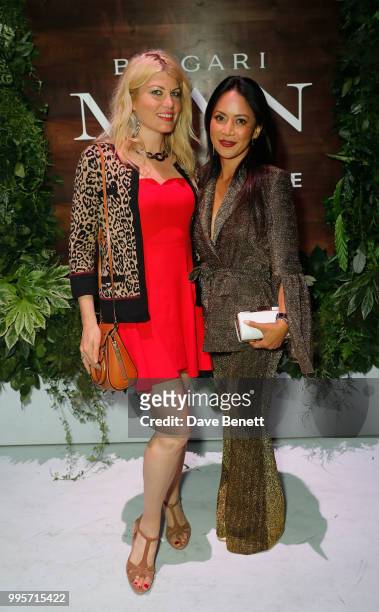 Meredith Ostrom and Vicky Lee attends the BVLGARI MAN WOOD ESSENCE event at Sky Garden on July 10, 2018 in London, England.