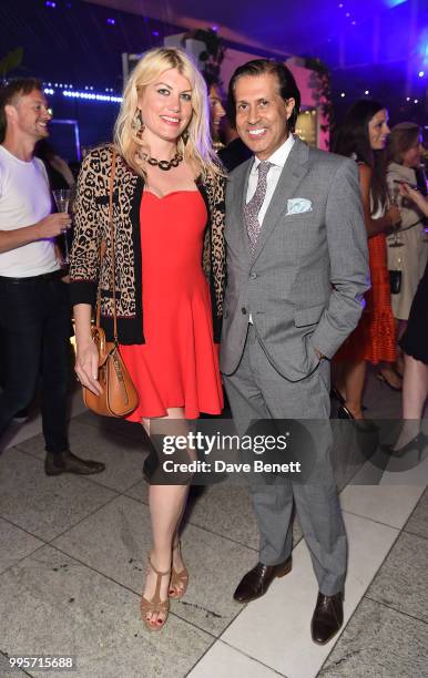 Meredith Ostrom and Alexander Barani attend the BVLGARI MAN WOOD ESSENCE event at Sky Garden on July 10, 2018 in London, England.
