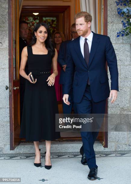 Prince Harry, Duke of Sussex and Meghan, Duchess of Sussex attend a Summer Party at the British Ambassador's residence at Glencairn House during...