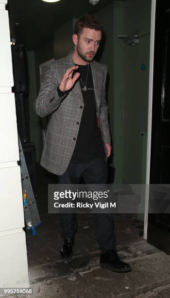 Justin Timberlake seen leaving Annabel's after attending Drake's party on July 10, 2018 in London, England.