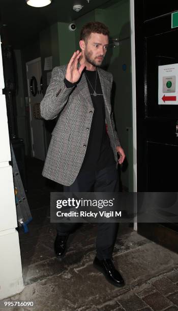 Justin Timberlake seen leaving Annabel's after attending Drake's party on July 10, 2018 in London, England.