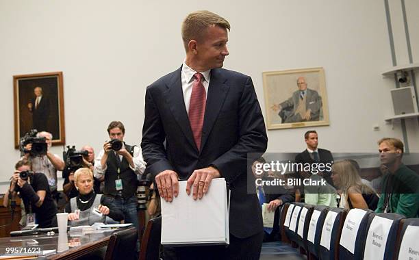 Erik Prince, chairman of the Prince Group, LLC and Blackwater USA, arrives for the House Oversight and Government Reform Committee hearing on...