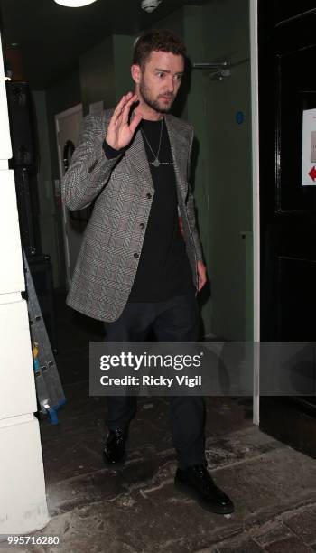 Justin Timberlake seen leaving Annabel's after attending Drake's party on July 10, 2018 in London, England.