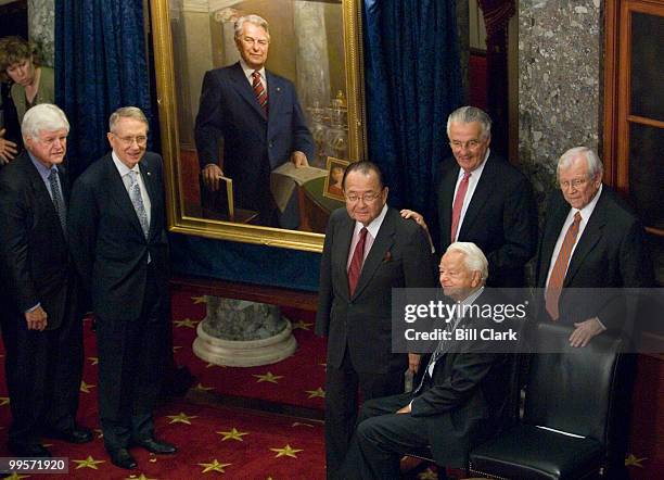 From left, Sen. Edward Kennedy, D-Mass, Senate Majority Leader Harry Reid, D-Nev., Sen. Daniel Inouye, D-HI, Sen. Robert Byrd, D-W. Va., former Sen....