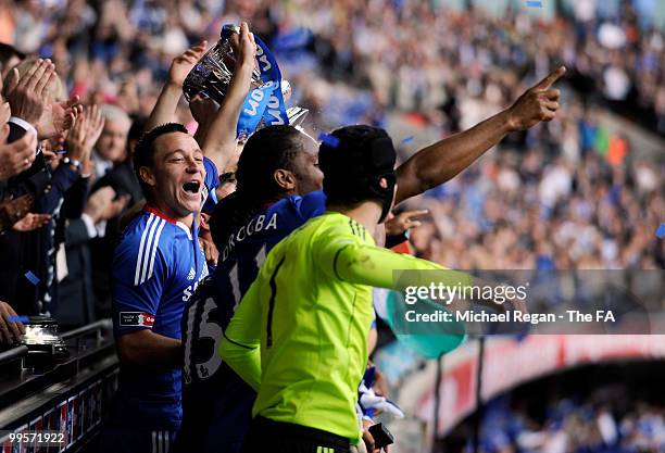 John Terry of Chelsea lifts the trophy following his team's victory in the FA Cup sponsored by E.ON Final match between Chelsea and Portsmouth at...