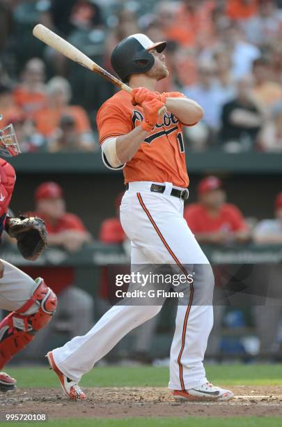 Chris Davis of the Baltimore Orioles bats against the Los Angeles Angels at Oriole Park at Camden Yards on June 30, 2018 in Baltimore, Maryland.