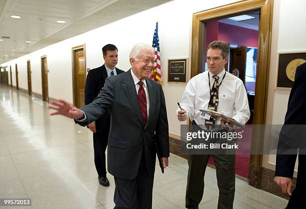 Former President Jimmy Carter arrives to testify during the Senate Foreign Relations Committee hearing on "Energy Security: Historical Perspectives...