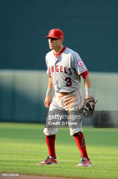Ian Kinsler of the Los Angeles Angels plays second base against the Baltimore Orioles at Oriole Park at Camden Yards on June 30, 2018 in Baltimore,...