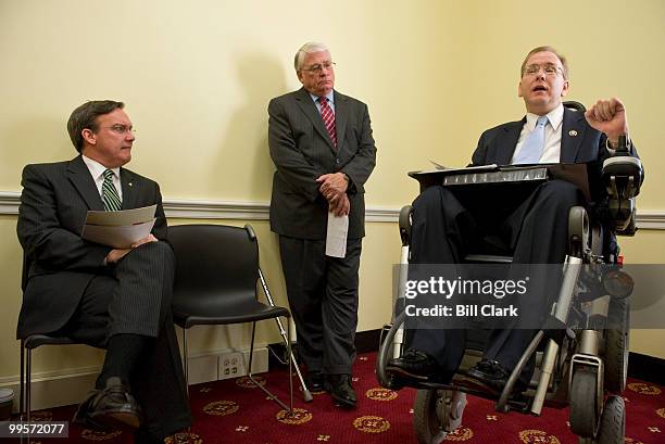 From right, Rep. James Langevin, D-R.I., speaks about the report on disability access to the Capitol as Chief Administrative Officer Dan Beard and...