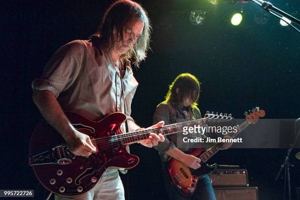 Singer, guitarist and founding member Anton Newcombe and bassist Collin Hegna of The Brian Jonestown Massacre perform live on stage at The Showbox on...