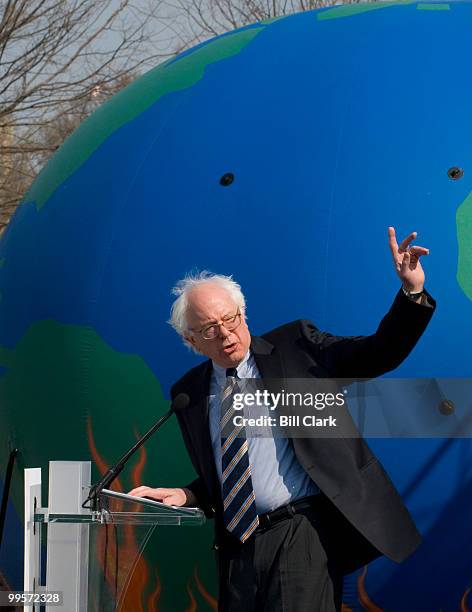 Sen. Bernie Sanders, I-Vt., speaks about global warming during the Climate Crisis Action Day event on the West Front lawn of the Capitol on Tuesday,...